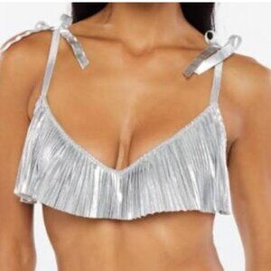 Savage x Fenty Rhianna silver bra ruffle metallic sheer nude women 40C